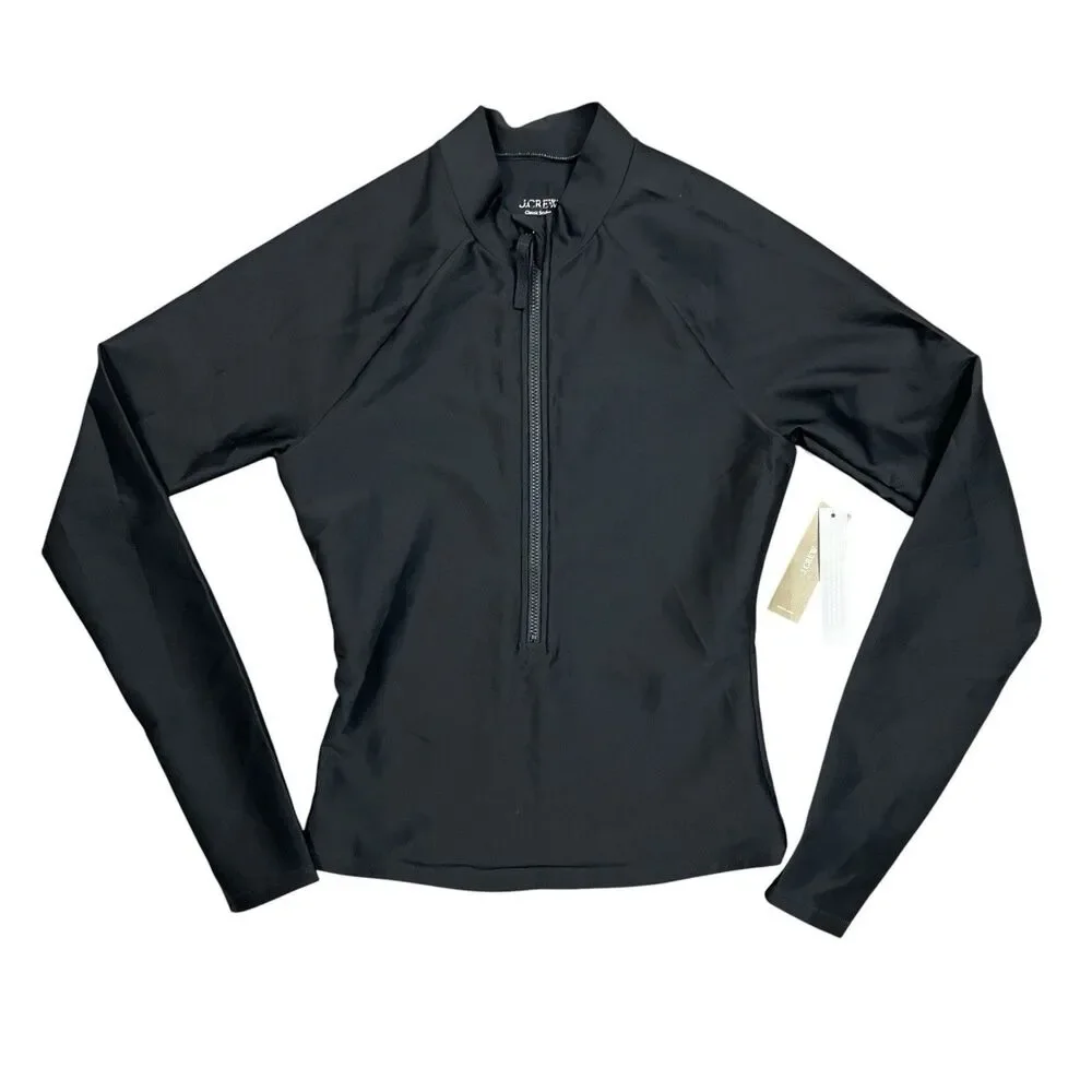 J.Crew Rash Guard Classic Sculpt  Women S Black  Long Sleeve Half Zip Swim CJ741